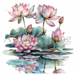 Imágenes Prediseñadas de flor de loto, 10 JPG de alta calidad, Descarga digital, Arte botánico, Álbum de recortes, Fabricación de tarjetas, Arte de papel digital, Imágenes prediseñadas