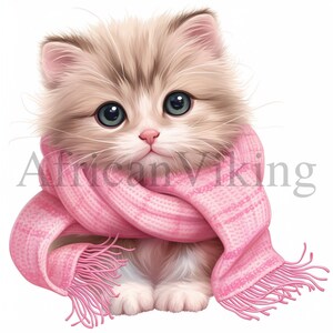 スカーフを巻いた子猫のクリップアート | 10 枚の高品質 JPG | デジタル ダウンロード | スクラップブッキング | カード作成 | 動物のクリップアート | デジタル ペーパー クラフト