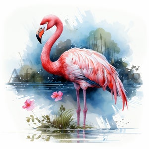 Flamingo Clipart | 10 High Quality JPGs | Digital download | Card Making | Nursery Art | Flamingo Print | Paper Craft | Watercolour Painting