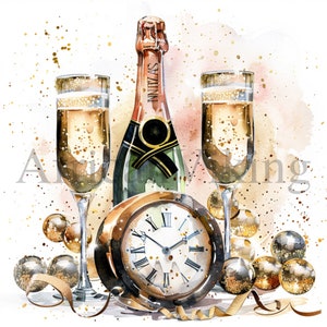Clipart festa di Capodanno / 10 JPG di alta qualità / Download digitale / Creazione di cartoline / Clipart celebrazione / Clipart palloncino, Celebrazione di Capodanno