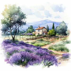 Provence Landscape Clipart | 10 High Quality JPGs | Digital Download | Junk Journaling | Watercolor | Wall Art | Clip Art | Digital Planner
