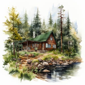 Hut in bos Clipart | 10 JPG's van hoge kwaliteit | Digitale download | Papierkunst | Plakboeken | Kaarten maken | Commercieel gebruik | Gemengde techniek