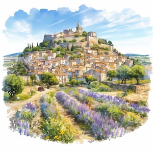Provence Landscape Clipart | 10 High Quality JPGs | Digital Download | Digital Planner | Junk Journaling | Watercolor | Wall Art | Clip Art