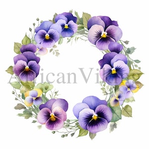 Couronne de pensées | 10 fichiers JPG de haute qualité | Téléchargement numérique | Fabrication de cartes | Art botanique | Créations numériques en papier | Peinture à l'aquarelle