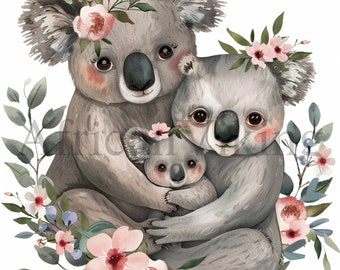 Floral Koalas Clipart | 10 High Quality JPGs | Watercolor | Card Making | Journaling | Digital Download | Nursery Art | Digital Planner