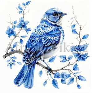 Imágenes prediseñadas de pájaros azules de Delft, 10 JPG de alta calidad, Descarga digital, Azulejo holandés, Ilustración vintage, Imágenes prediseñadas de pájaros, Arte de papel digital