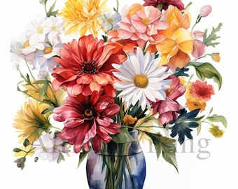 Watercolor Flower Vase Clipart | Botanical Art, Card Making (Digital Download)