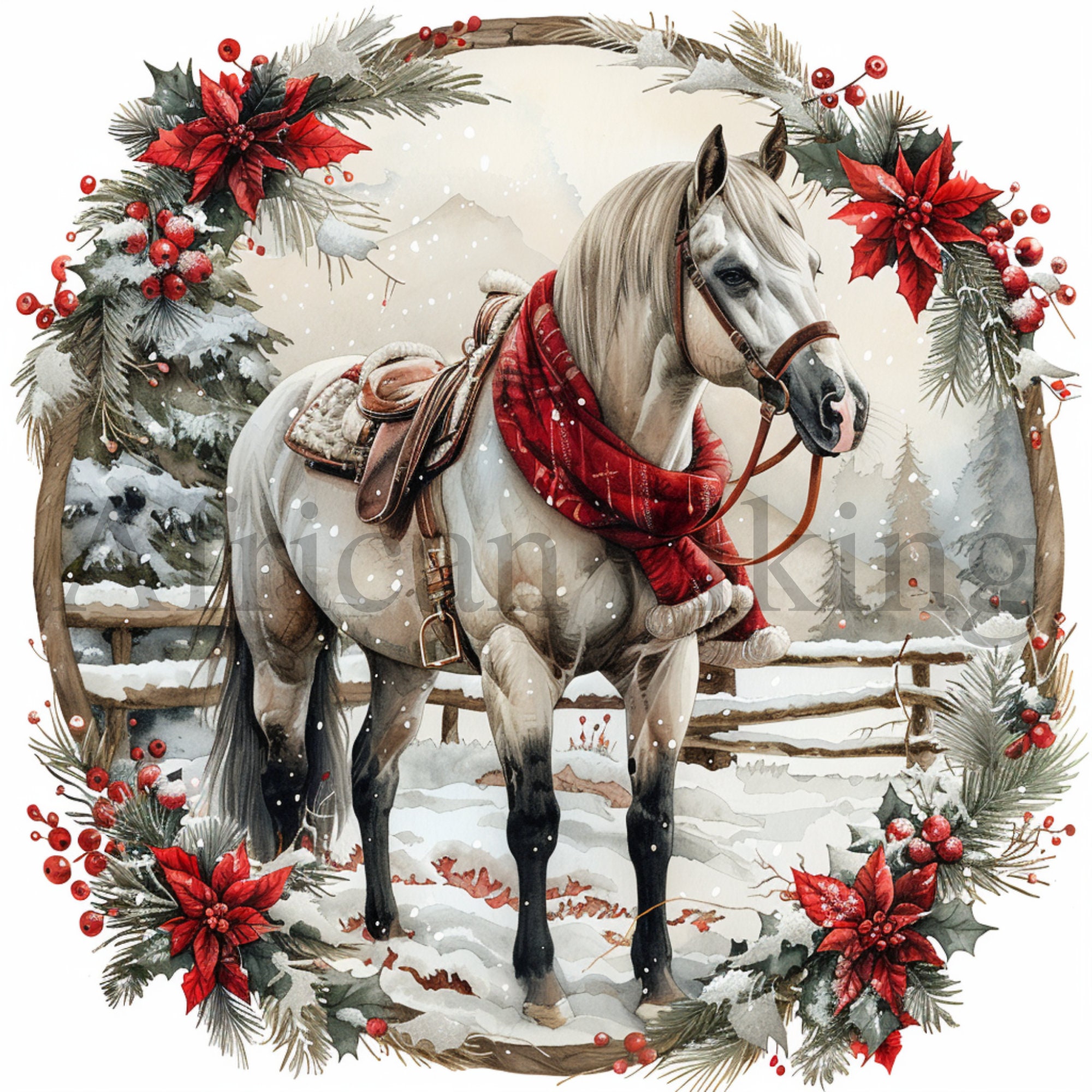 Christmas Horses Clipart | 10 High Quality Jpgs | Digital Download ...
