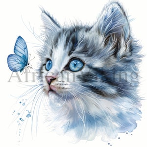 Clipart chatons et papillons | 10 fichiers JPG de haute qualité | Téléchargement numérique | Clipart chats | Fabrication de cartes | Scrapbooking | Créations numériques en papier