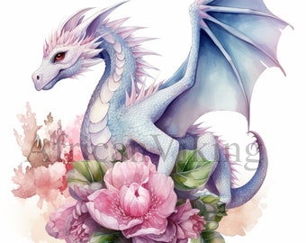 Floral Dragon Clipart | Fantasy Art, Card Making (Digital Download)