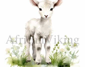 Aquarel clipart baby lam | Kinderkamerkunst (digitale download)