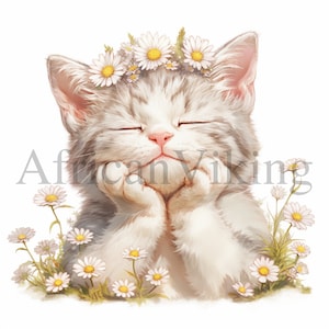 Clipart floral de gatos | 10 JPGs de alta qualidade | Download digital | Fabricação de cartões | Registro no diário | Arte do berçário | Planejador Digital | Aquarela