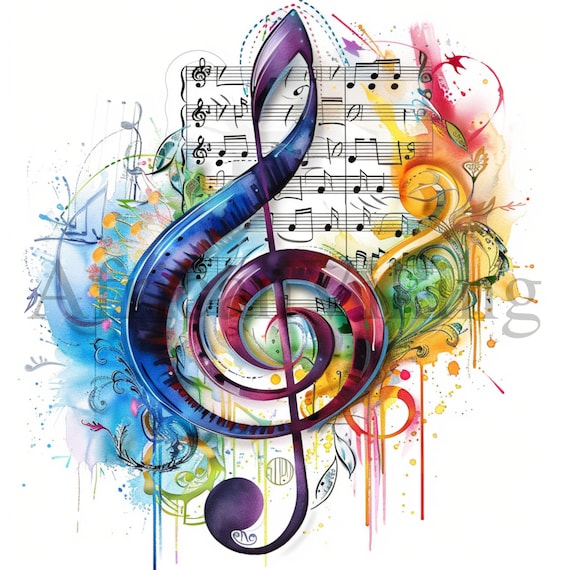 Watercolor Music Notes Clipart | 10 High Quality JPGs | Digital Download | Scrapbooking | Vibrant Watercolor | Journaling | Card Making
