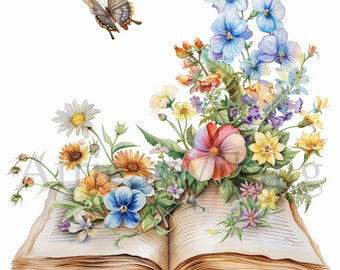 Floral Books Clipart | Watercolor Flower Book Art (Digital Download)