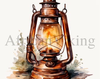 Old Fashioned Lamp Clipart | 10 High Quality JPGs | Digital Download | Vintage Lantern | Vintage Lamp Clipart | Card Making | Antique Lamp