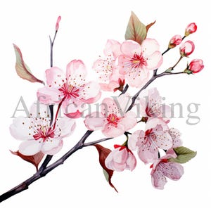 Blooming Sakura Branch Clipart | 10 High Quality JPGs | Digital Download | Scrapbook | Printable | Cherry Blossom Illustrations | Floral Art