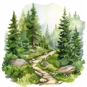 Forest Trail ClipArt | 10 High Quality JPGs | Digital Download | Card Making | Mixed Media | Digital Paper Craft | Watercolor Art
