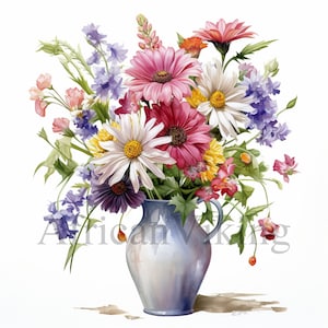 Clipart vaso di fiori / 10 JPG di alta qualità / Download digitale / Fiore / Arte botanica / Creazione di cartoline / Diario, Mestiere di carta digitale