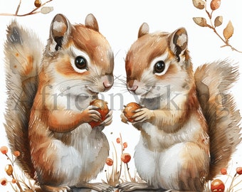 Watercolor Squirrels Clipart | Nursery Art, Card Making (Digital Download)