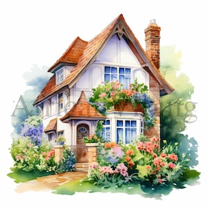 Clipart delle case inglesi / 10 JPG di alta qualità / Download digitale / Clipart / Creazione di cartoline / Arte dell'acquerello / Supporti misti, Mestiere di carta digitale
