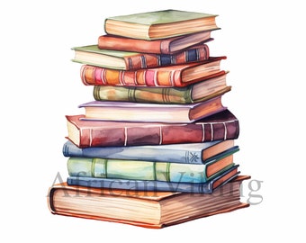 Watercolor Stack of Books Clipart | Nursery Art (Digital Download)