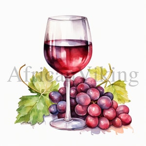 Glass of Wine Clipart | 10 High Quality JPGs | Instant Digital Download | Card Making | Digital Paper Craft | Commercial use | Watercolor