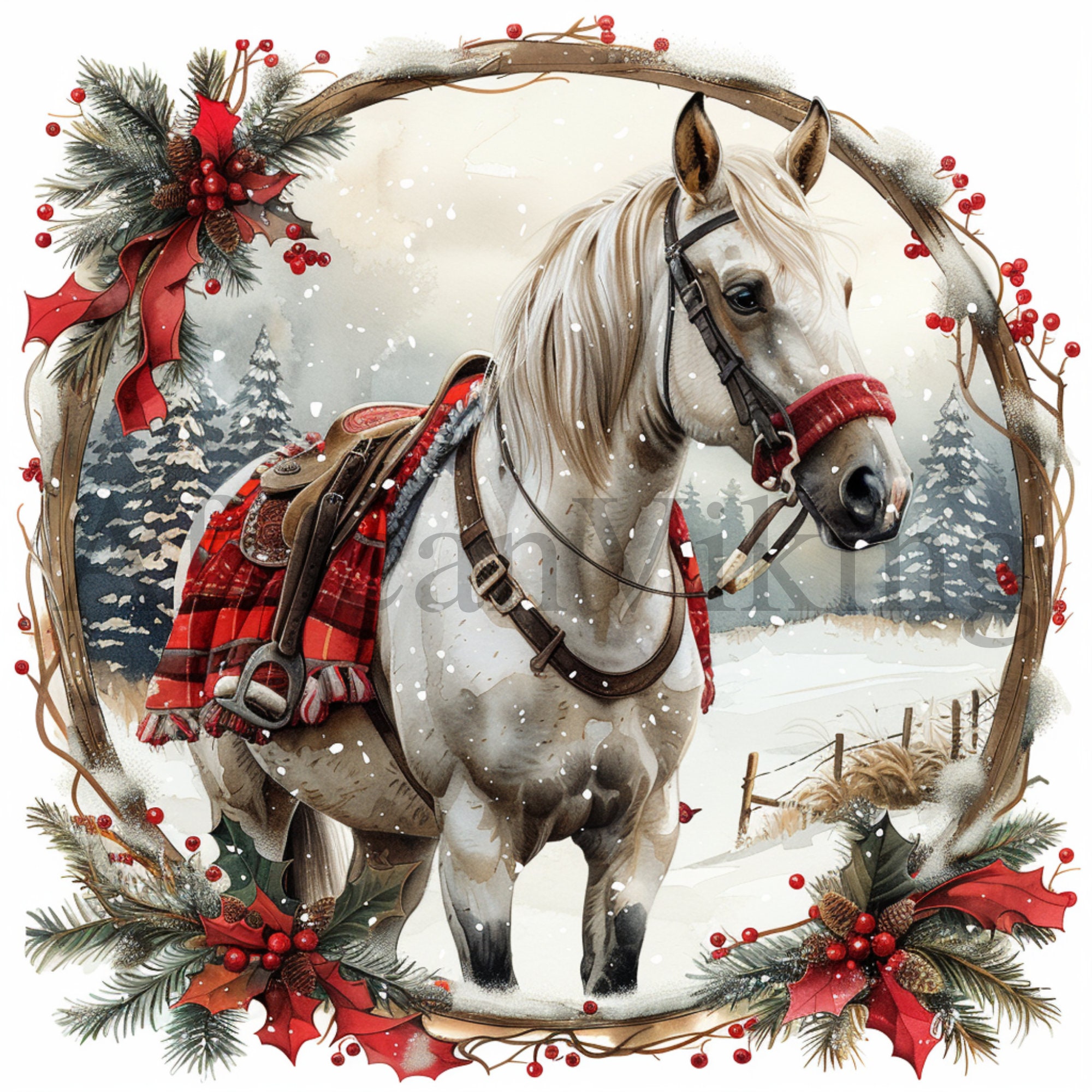 Christmas Horses Clipart | 10 High Quality Jpgs | Digital Download ...