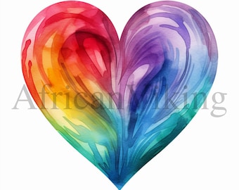 Clipart Rainbow Heart | 10 wysokiej jakości plików JPG | Pobieranie cyfrowe | Clipart akwarelowy | Clipart do wydruku | Rękodzieło papierowe | Clipart cyfrowy