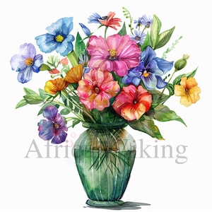 Jarrón de flores Clipart / 10 JPG de alta calidad / Descarga digital / Flores / Arte botánico / Fabricación de tarjetas / Diario / Artesanía de papel digital