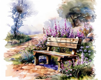 Watercolor Wildflower Landscape Clipart: Countryside Scenes (Digital Download)