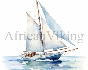 Watercolor Sailboat Clipart | Nautical Sea Art JPGs (Digital Download)