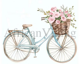 Rose Bicycle Clipart: Vintage Floral Art (Digital Download)