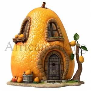 Imágenes prediseñadas de Fairy Fruit Houses / 10 JPG de alta calidad / Descarga digital / Técnica mixta / Artesanía de papel / Imágenes de álbum de recortes / Obras de arte imprimibles