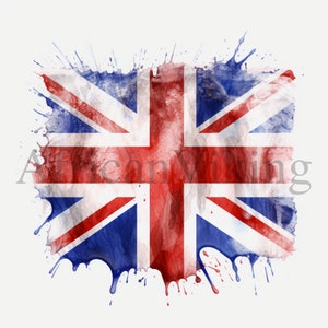 Drapeau britannique des cliparts | 10 fichiers JPG de haute qualité | Téléchargement numérique instantané | Aquarelle | Fabrication de cartes | Technique mixte | Créations numériques en papier