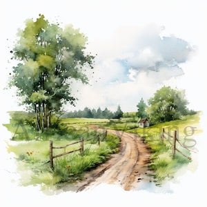 Country Lanes Clipart | 10 High Quality JPGs |  Instant Digital Download | Card Making | Mixed Media | Digital Paper Craft | Watercolor Art