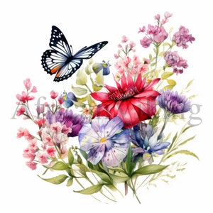 Flowers Butterfly Clipart | 10 High Quality JPGs | Digital download | Card Making | Digital prints | Butterfly Watercolour | Nursery Art
