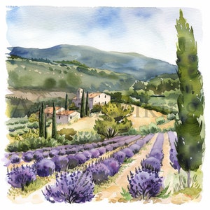 Provence Landscape Clipart | 10 High Quality JPGs | Digital Download | Digital Planner | Junk Journaling | Watercolor | Wall Art | Clip Art