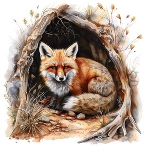 Clipart Renard dans la tanière | 10 fichiers JPG de haute qualité | Téléchargement numérique | Fabrication de cartes | Clipart renard | Créations numériques en papier | Graphiques imprimables
