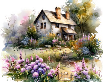 Watercolor Wildflower Clipart: Countryside Landscape Scenes (Digital Download)