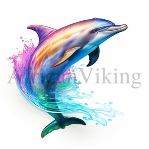 Bunte Delfine Clipart | 10 hochwertige JPGs | Sofortiger digitaler Download | Kartengestaltung | Clip-Kunst Delfin Poster | Digitales Papiermodell