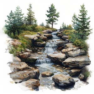 Forest Creek ClipArt / 10 JPG di alta qualità / Download digitale / Riviste spazzatura / Creazione di cartoline / Supporti misti / Mestieri di carta digitale / Clip Art