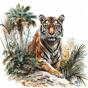 Watercolor Tiger Clipart | 10 High Quality JPGs | Digital Download | Card Making | Cute Animal Clipart | Digital Paper Craft | Nursery Art