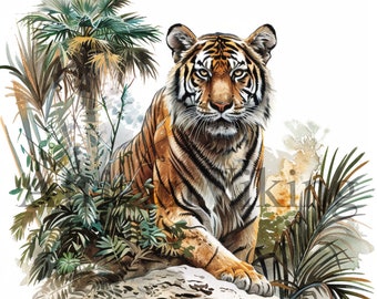 Aquarel tijger clipart | 10 JPG's van hoge kwaliteit | Digitale download | Kaarten maken | Schattige dieren clipart | Digitale papierambachten | Kinderkamer kunst
