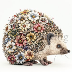 Clipart de ouriço floral | 10 JPGs de alta qualidade | Download digital | Fabricação de cartões | Clip-Art | Artesanato de papel digital | Pintura em Aquarela