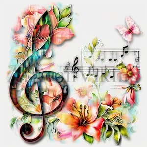 Notas musicales Clipart / 10 JPG de alta calidad / Descarga digital / Scrapbooking / Acuarela vibrante / Imprimible / Diario / Fabricación de tarjetas