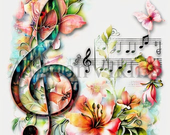 Music Notes Clipart | 10 High Quality JPGs | Digital Download | Scrapbooking | Vibrant Watercolor | Printable | Journaling | Card Making
