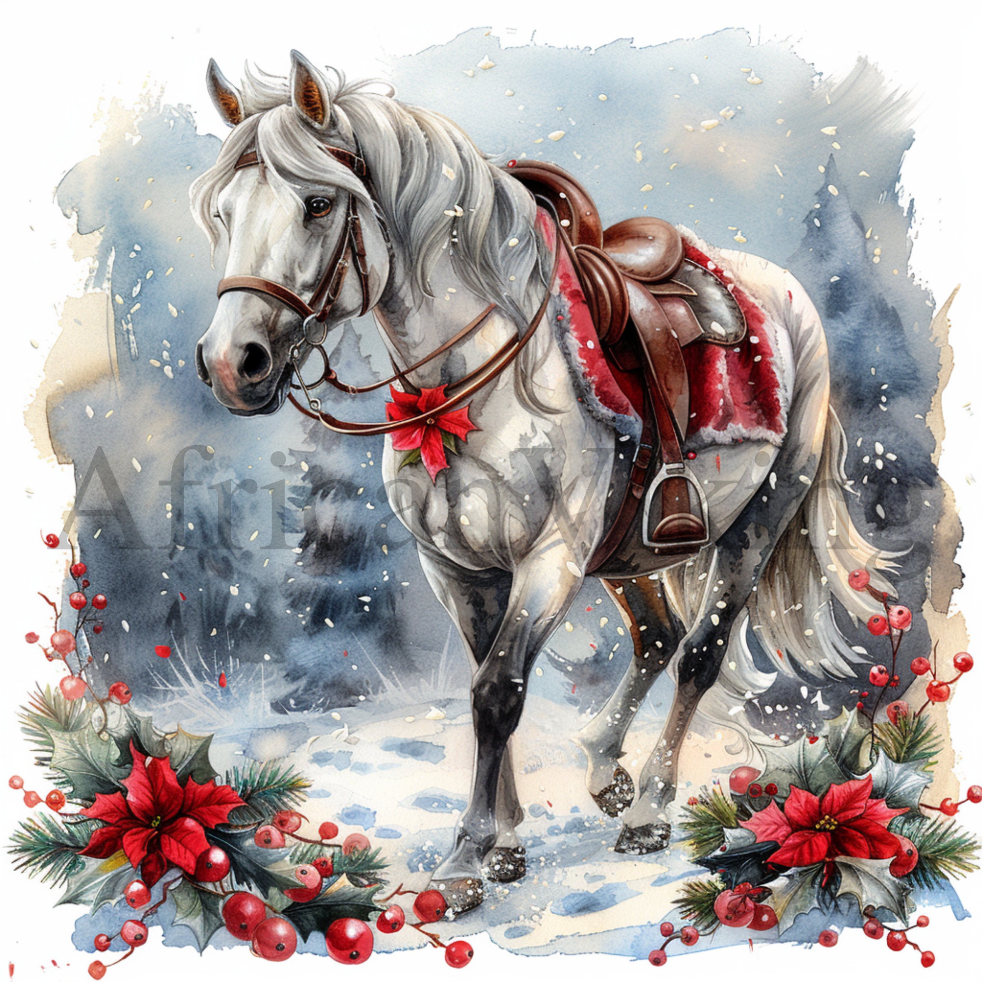 Christmas Horses Clipart 10 High Quality Jpgs Digital Download ...