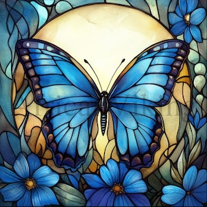 Blue Butterflies Clipart | 10 High Quality JPGs | Digital Download | Paper Craft | Blue Butterfly Designs | Card Making | Stained Glass