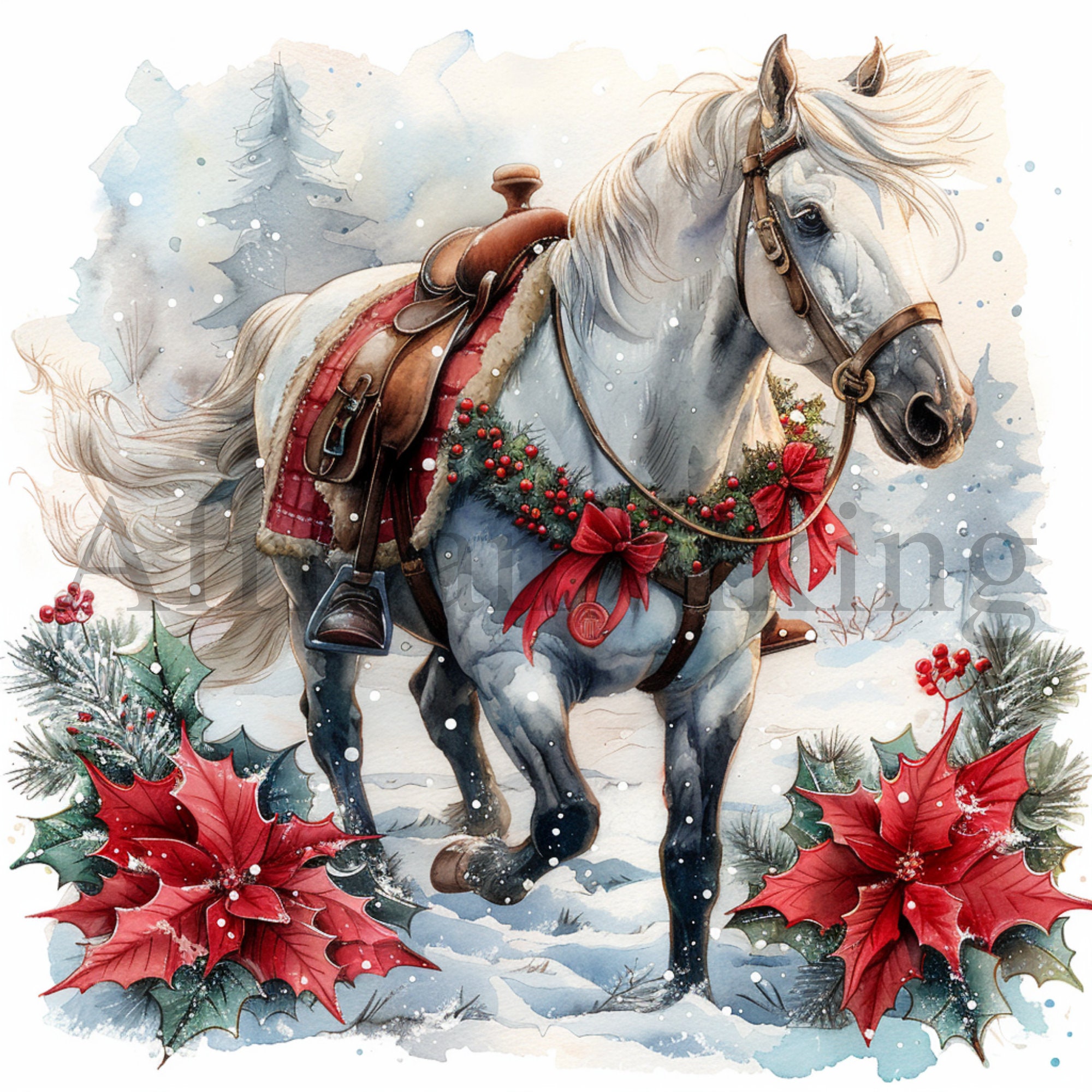 Christmas Horses Clipart | 10 High Quality Jpgs | Digital Download ...