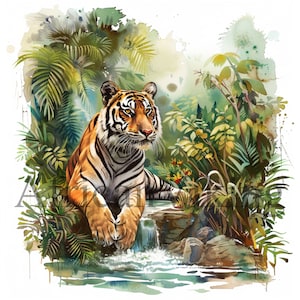 Watercolor Tiger Clipart | 10 High Quality JPGs | Card Making | Cute Animal Clipart | Digital Paper Craft | Nursery Art | Digital Download